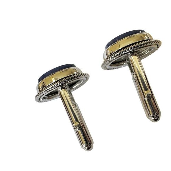 Silver tone oval    Blue stone cufflinks - Picture 6 of 6